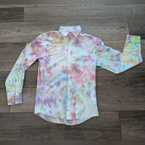 H&M Men's Small Slim Easy Iron Button Down Work Dress Shirt Tie-Dye Long Sleeve